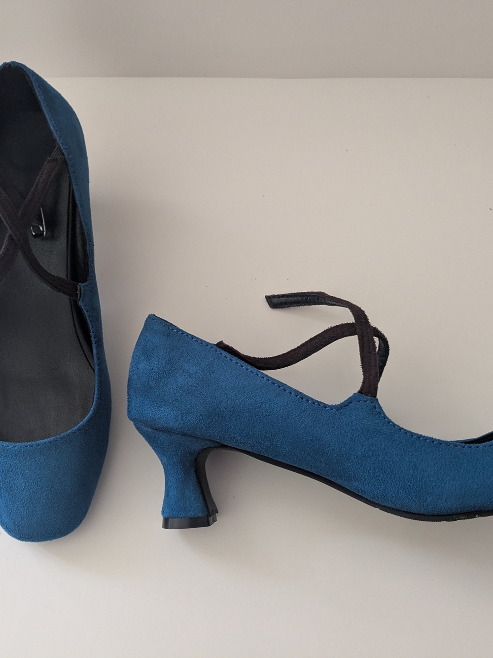 Teal Suede 7.5 Retro Criss-Cross Kitten Heels